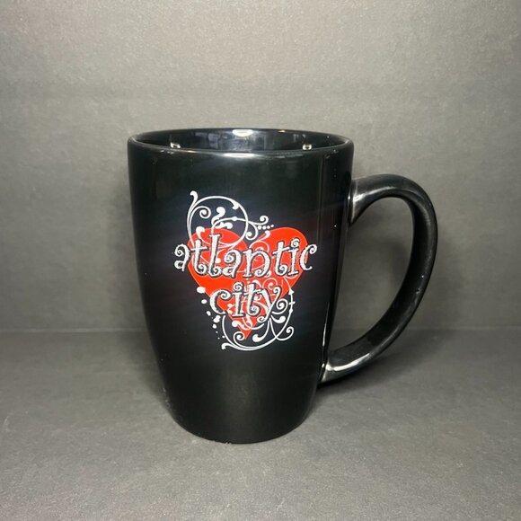 Souvenir Black Ceramic Atlantic City Borgata Red Heart Graphic Coffee Mug Cup - Picture 1 of 6